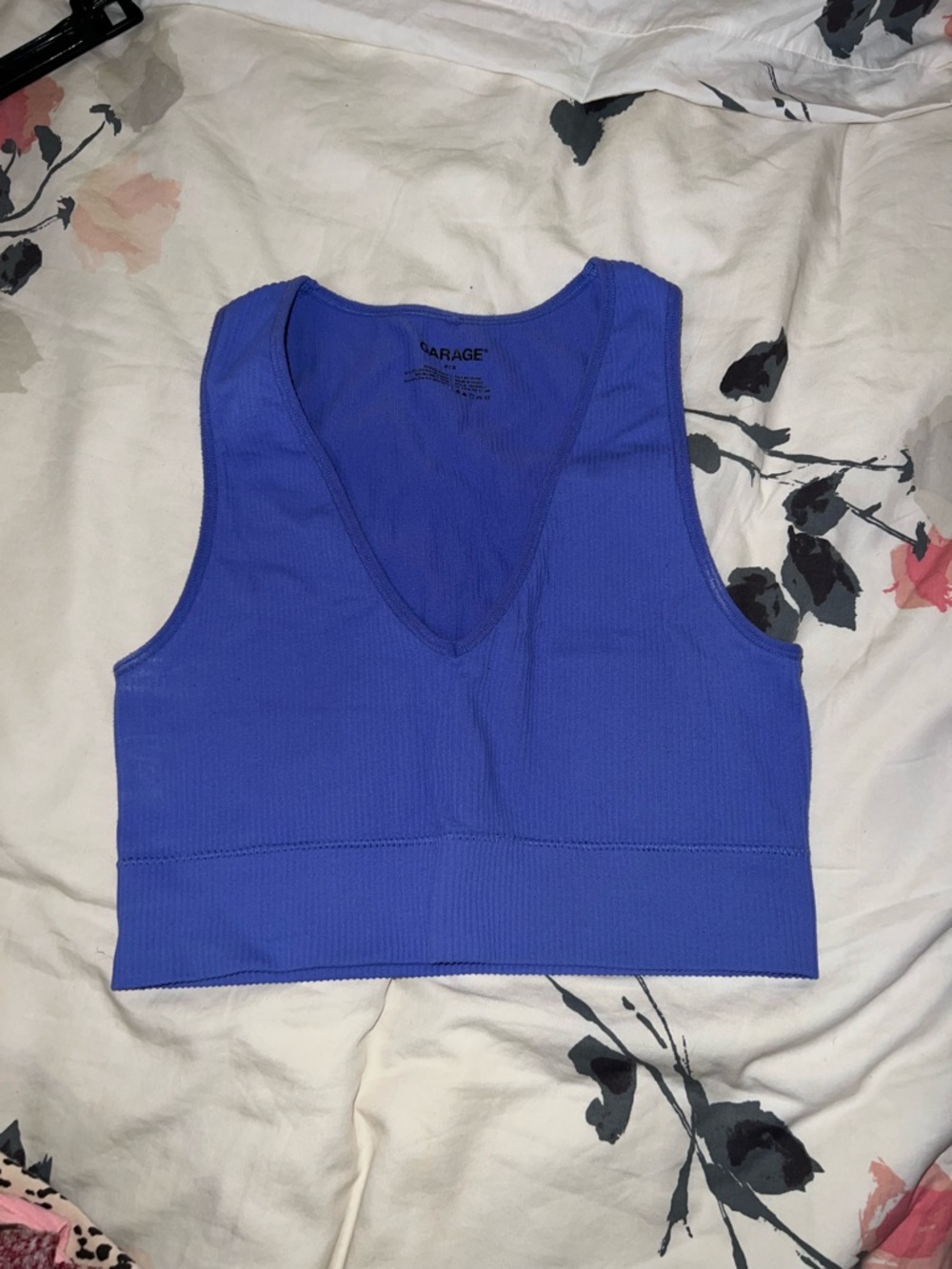 Garage Ribbed V-Neck Crop Tank Top in Cobalt Blue